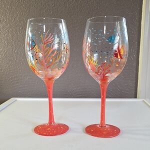 Colorful Coral Reef Wine Glasses Set Of 2